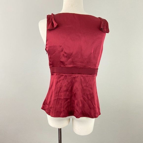 ELIE TAHARI Burgundy Ruffle Trim Silk Blouse - Picture 5 of 13